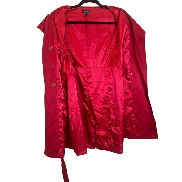 Bebe Barbie Hot Pink Satin Trench Rain Coat Belted Button Up Sz M Bratz Midi - Picture 4 of 6